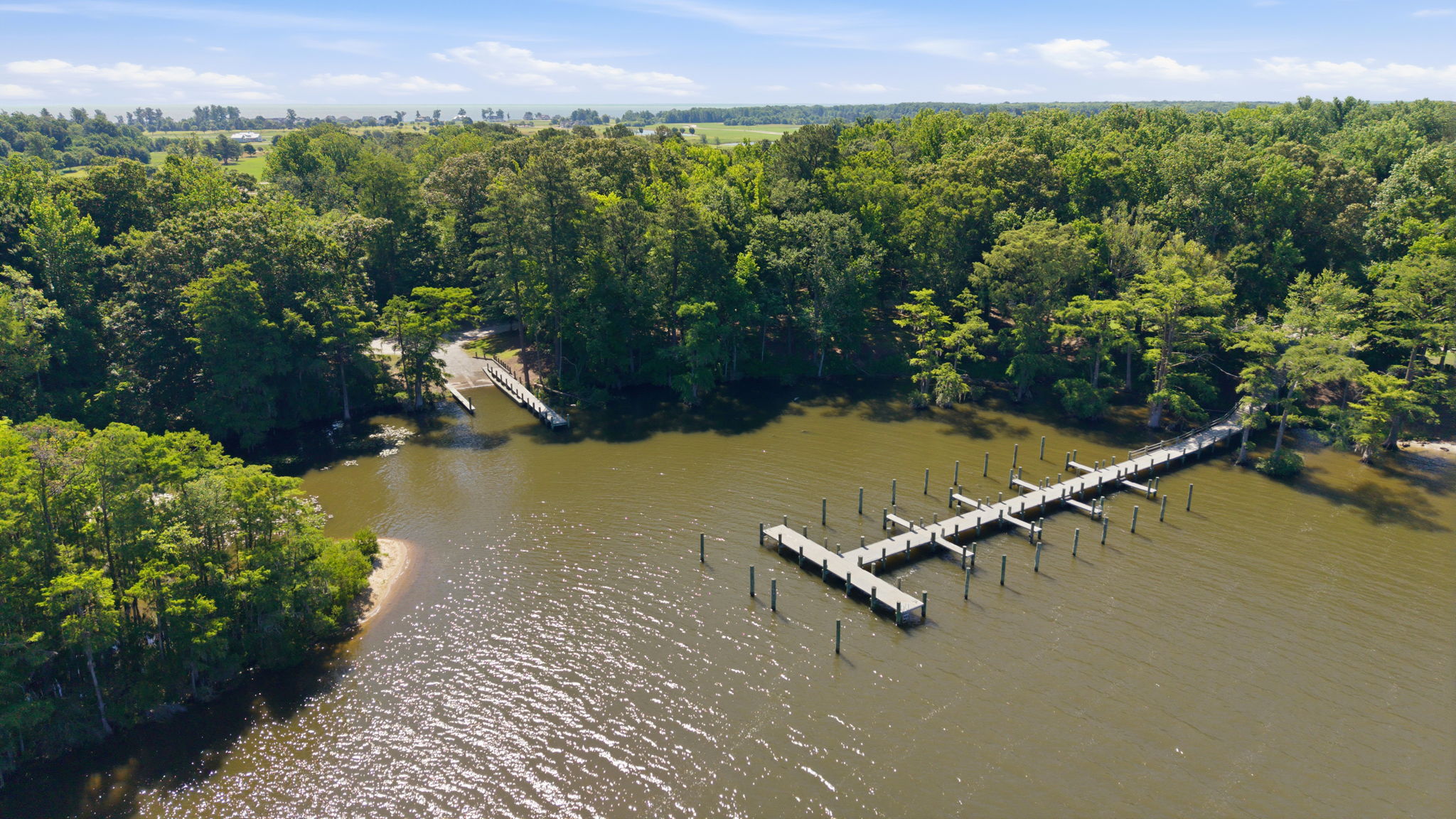 Aerial view of the Occano community marina and boat docks